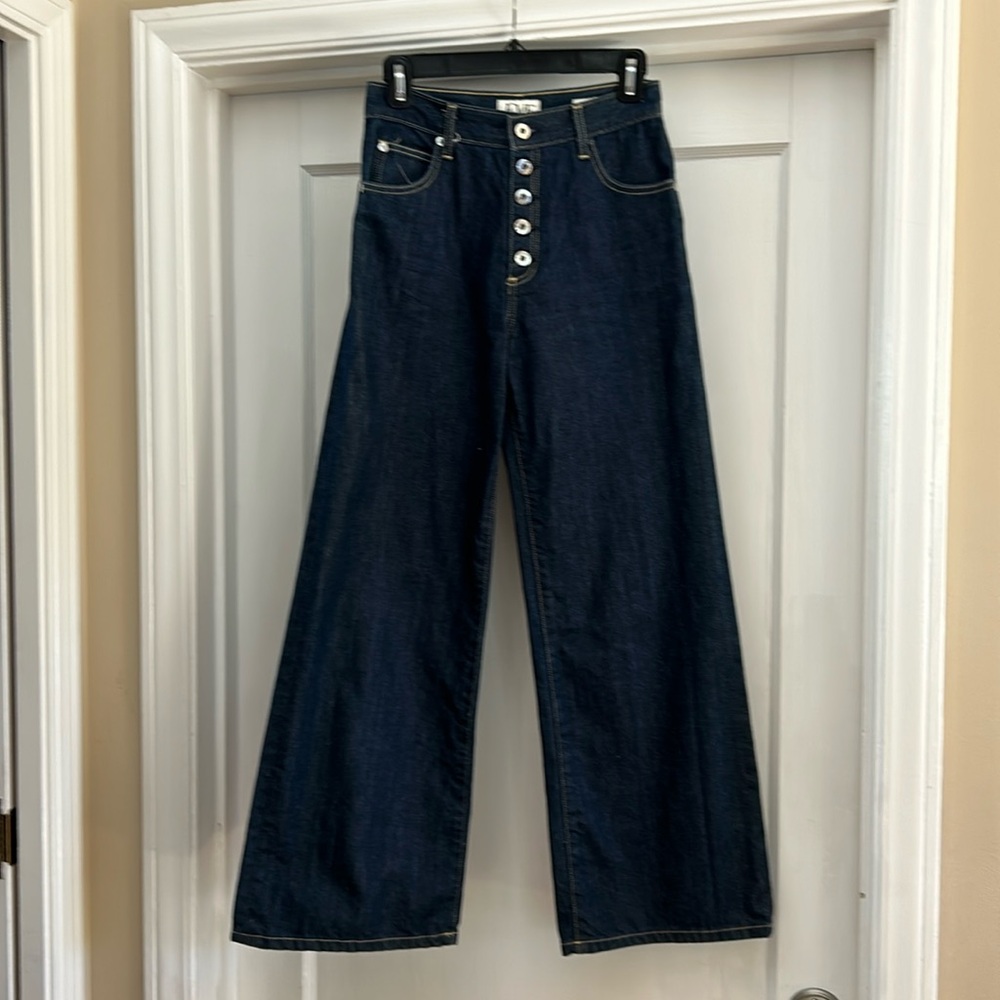 Eve Denim “Charlotte” Jean in raw dark denim. Size 26